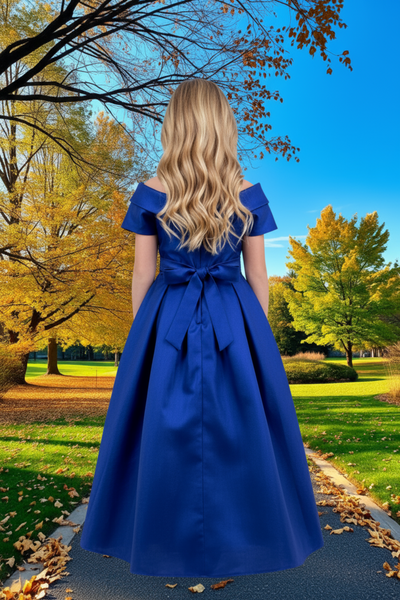 Girls Satin Off-Shoulder Dress | Flower Girl, Communion & Party