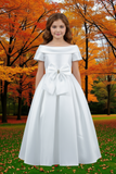 Girls Satin Off-Shoulder Dress | Flower Girl, Communion & Party