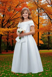 Girls Satin Off-Shoulder Dress | Flower Girl, Communion & Party