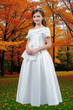 Girls Satin Off-Shoulder Dress | Flower Girl, Communion & Party
