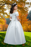 Girls Satin Off-Shoulder Dress | Flower Girl, Communion & Party