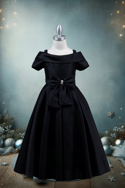 Girls Satin Off-Shoulder Dress | Flower Girl, Communion & Party