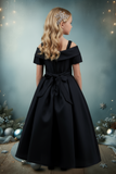 Girls Satin Off-Shoulder Dress | Flower Girl, Communion & Party