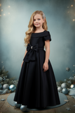 Girls Satin Off-Shoulder Dress | Flower Girl, Communion & Party