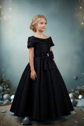 Girls Satin Off-Shoulder Dress | Flower Girl, Communion & Party