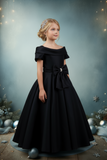 Girls Satin Off-Shoulder Dress | Flower Girl, Communion & Party