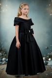Girls Satin Off-Shoulder Dress | Flower Girl, Communion & Party