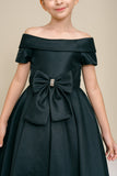 Girls Satin Off-Shoulder Dress | Flower Girl, Communion & Party