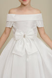 Girls Satin Off-Shoulder Dress | Flower Girl, Communion & Party