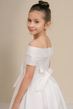 Girls Satin Off-Shoulder Dress | Flower Girl, Communion & Party