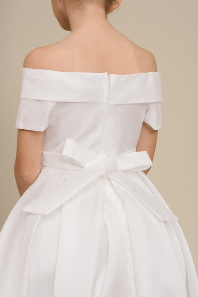 Girls Satin Off-Shoulder Dress | Flower Girl, Communion & Party