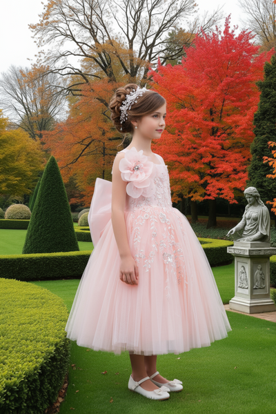 Blush Kids Short Party Dress with Detachable Ruffle – White or Blush