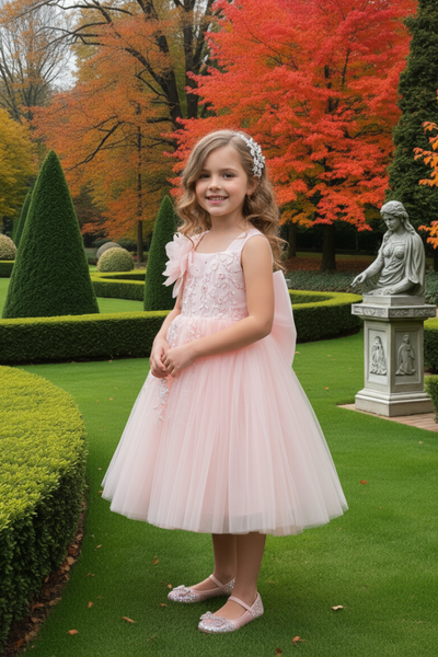 Blush Kids Short Party Dress with Detachable Ruffle – White or Blush