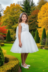 Blush Kids Short Party Dress with Detachable Ruffle – White or Blush