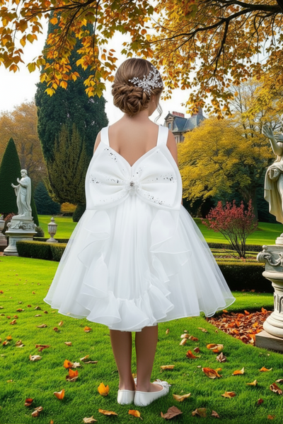 Blush Kids Short Party Dress with Detachable Ruffle – White or Blush