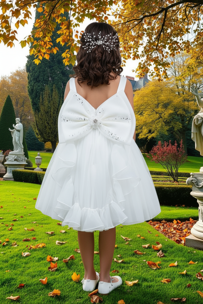 Blush Kids Short Party Dress with Detachable Ruffle – White or Blush