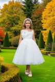 Blush Kids Short Party Dress with Detachable Ruffle – White or Blush