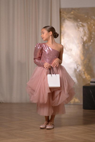 Rosalia Sequin Tulle Pageant Dress – Blush Pink Hi-Lo