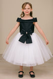 Girls Off Shoulder Tulle Special Occasion Party Dress with Bow