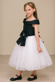 Girls Off Shoulder Tulle Special Occasion Party Dress with Bow