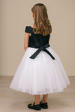 Girls Off Shoulder Tulle Special Occasion Party Dress with Bow
