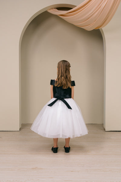 Girls Off Shoulder Tulle Special Occasion Party Dress with Bow