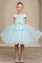 Girls Off Shoulder Tulle Special Occasion Party Dress with Bow