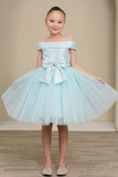 Girls Off Shoulder Tulle Special Occasion Party Dress with Bow