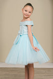 Girls Off Shoulder Tulle Special Occasion Party Dress with Bow