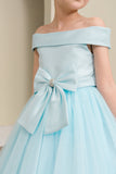Girls Off Shoulder Tulle Special Occasion Party Dress with Bow