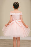 Girls Off Shoulder Tulle Special Occasion Party Dress with Bow