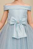 Girls Off Shoulder Tulle Special Occasion Party Dress with Bow