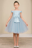 Girls Off Shoulder Tulle Special Occasion Party Dress with Bow