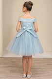 Girls Off Shoulder Tulle Special Occasion Party Dress with Bow