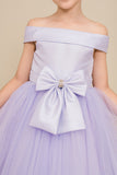 Girls Off Shoulder Tulle Special Occasion Party Dress with Bow