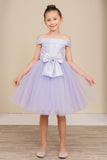 Girls Off Shoulder Tulle Special Occasion Party Dress with Bow