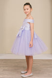 Girls Off Shoulder Tulle Special Occasion Party Dress with Bow