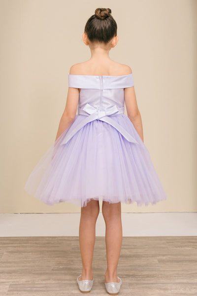 Girls Off Shoulder Tulle Special Occasion Party Dress with Bow