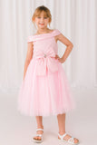 Girls Off Shoulder Tulle Special Occasion Party Dress with Bow