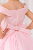 Girls Off Shoulder Tulle Special Occasion Party Dress with Bow