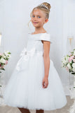 Girls Off Shoulder Tulle Special Occasion Party Dress with Bow