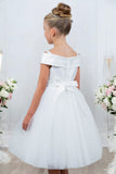 Girls Off Shoulder Tulle Special Occasion Party Dress with Bow