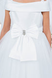 Girls Off Shoulder Tulle Special Occasion Party Dress with Bow