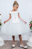 Girls Off Shoulder Tulle Special Occasion Party Dress with Bow