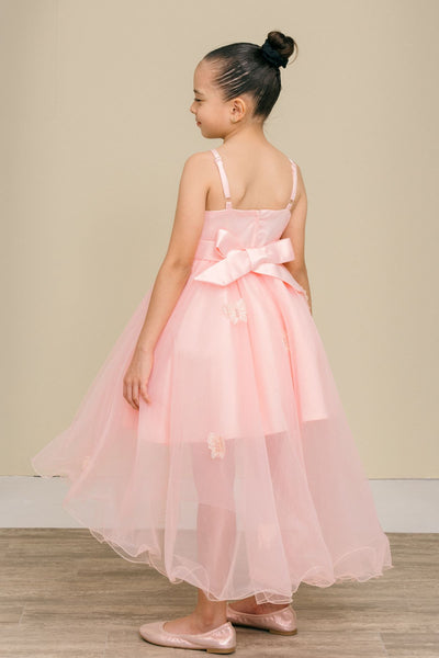 Blush Hi Low Flower Girl Dress with Lace Butterflies