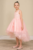 Blush Hi Low Flower Girl Dress with Lace Butterflies