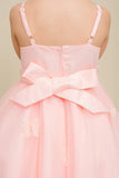 Blush Hi Low Flower Girl Dress with Lace Butterflies