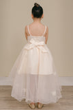 Blush Hi Low Flower Girl Dress with Lace Butterflies