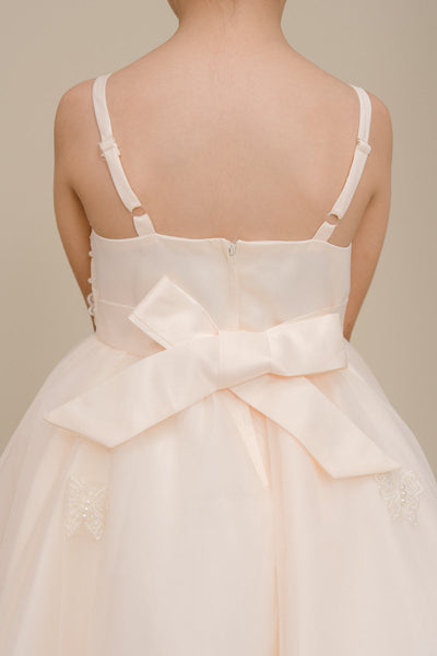 Blush Hi Low Flower Girl Dress with Lace Butterflies