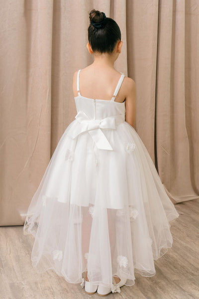 Blush Hi Low Flower Girl Dress with Lace Butterflies